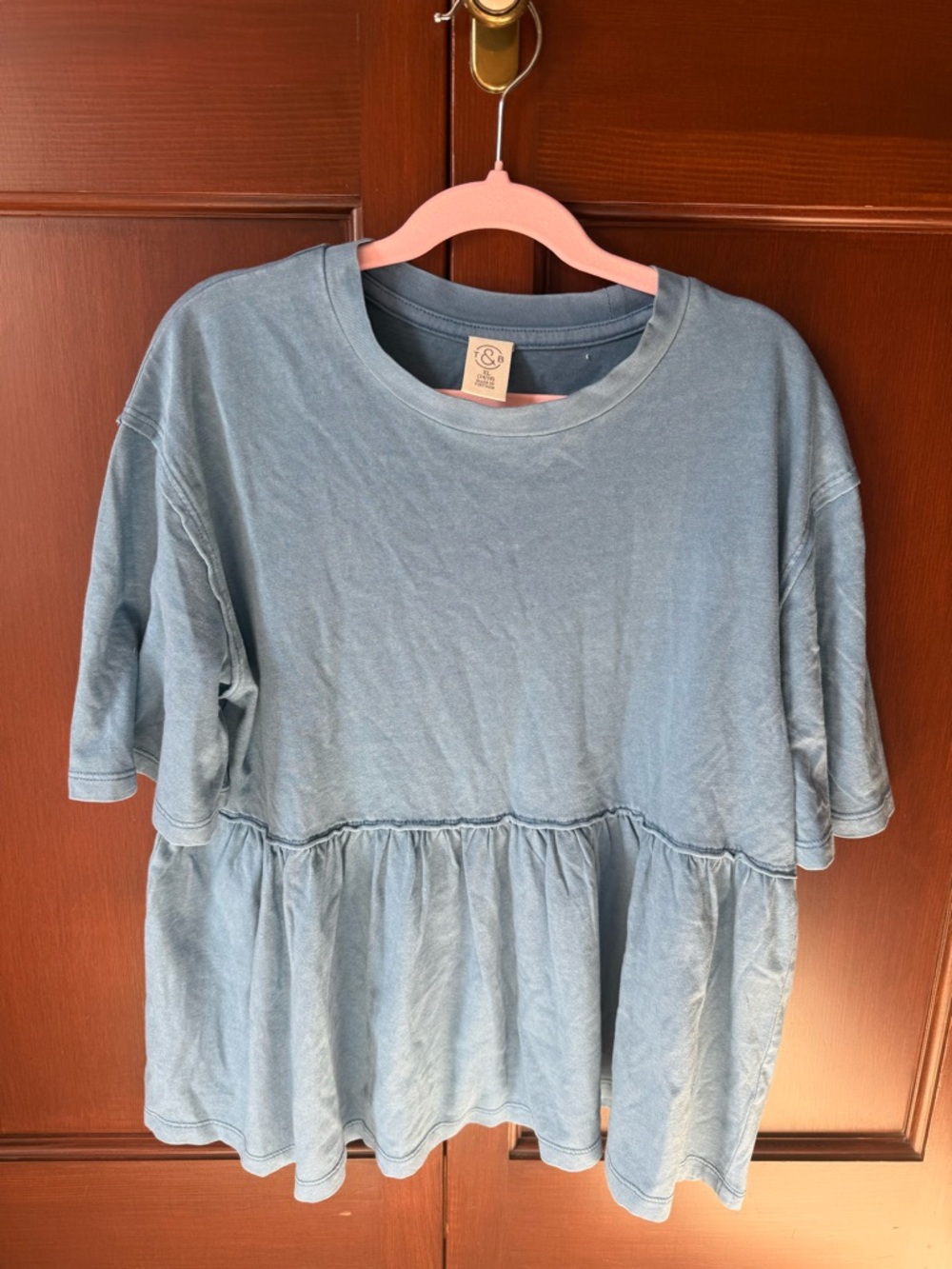 Washed Blue Peplum Tee